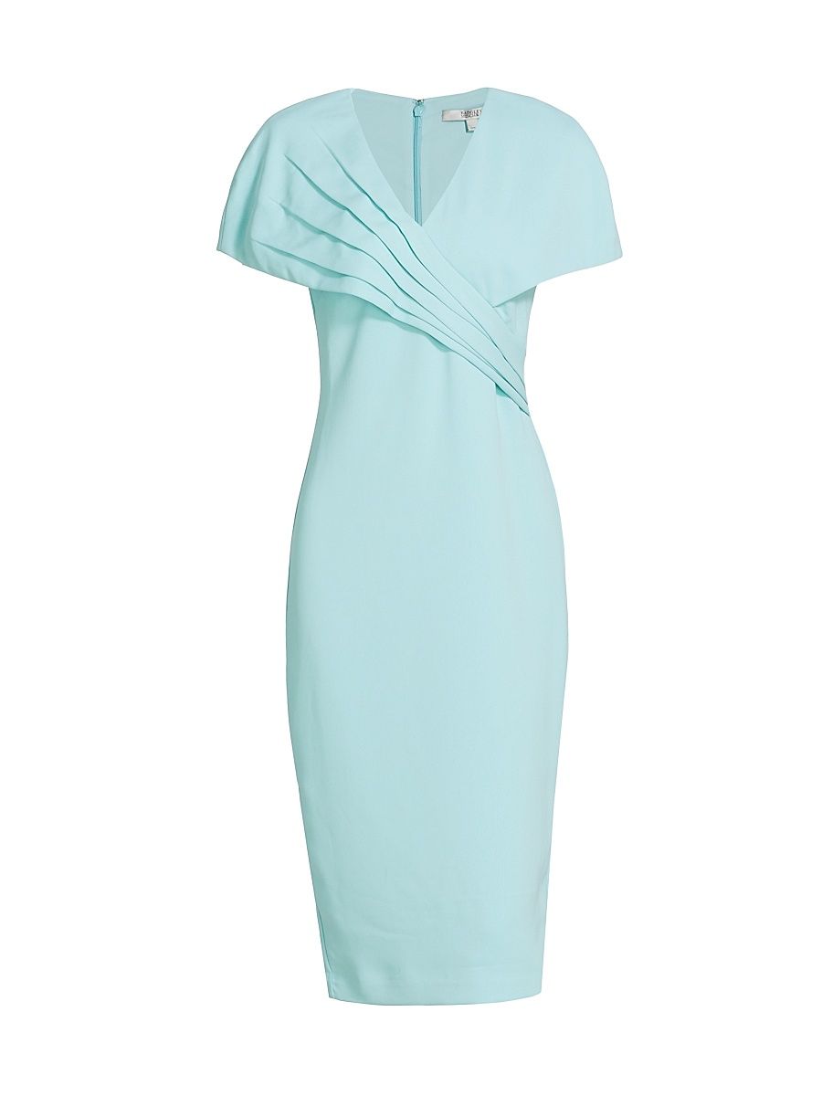 Women's Pleated Stretch Crepe Wrap-Effect Dress - Azure - Size 12