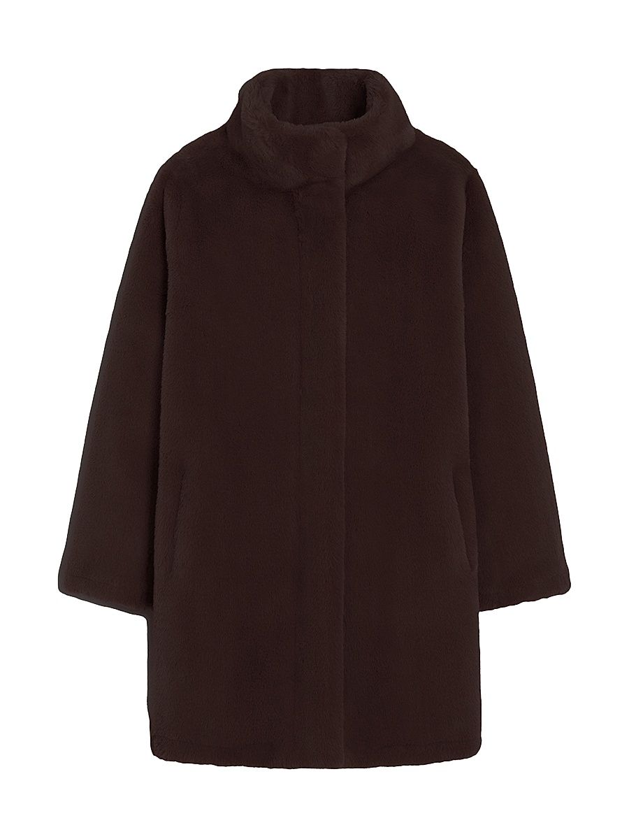 Women's Blair Faux Fur Stand Collar Coat - Espresso - Size XL