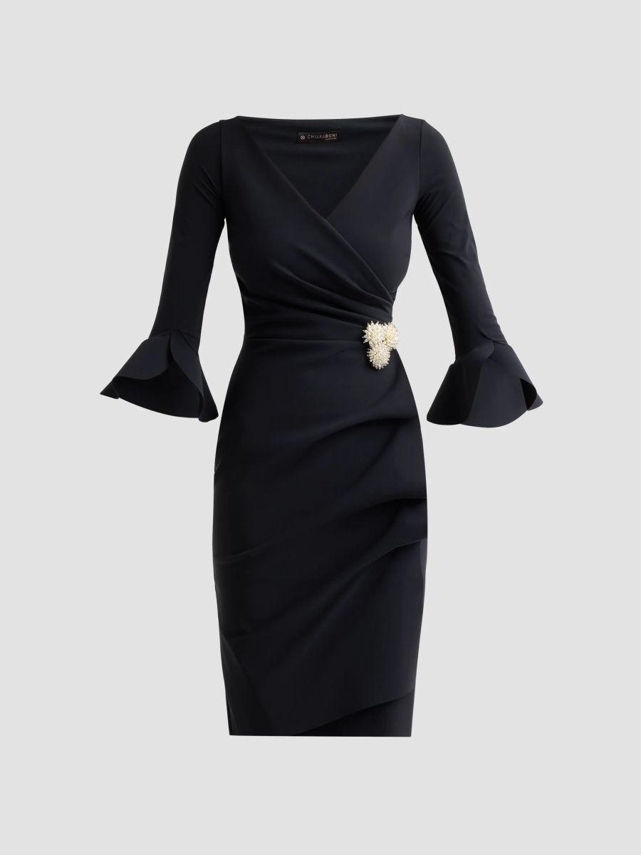 Chiara Boni La Petite Robe Women's Triana Jersey Ruched Surplice Knee-Length Dress - Black - Size 16