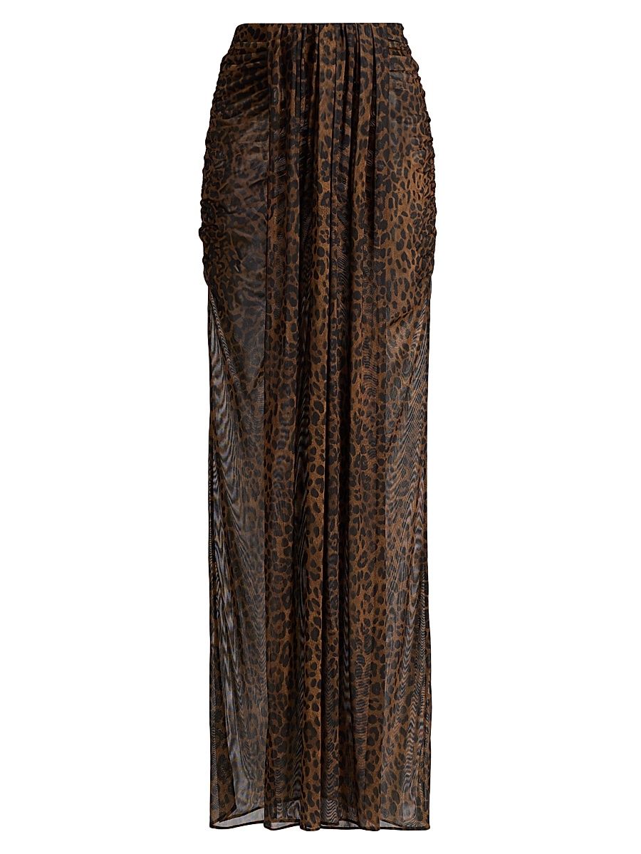 Women's Leopard Mesh Draped Skirt - Leopard - Size Large