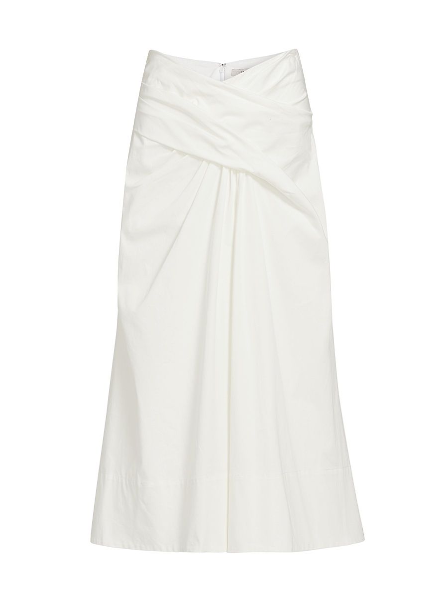 Women's Bryn Gathered Stretch-Cotton Midi-Skirt - White - Size Large