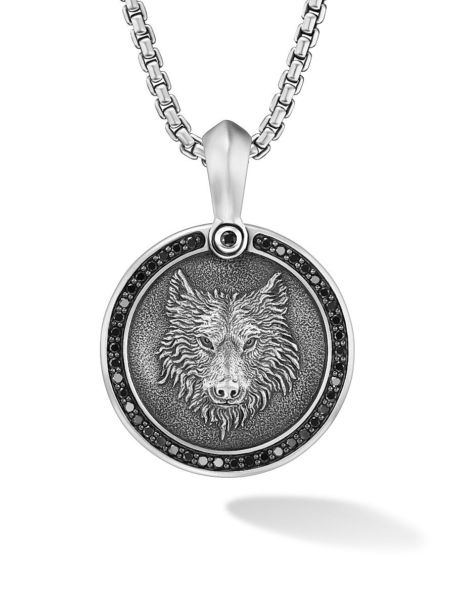 Men's Petrvs Wolf Amulet in Sterling Silver - Black Diamond