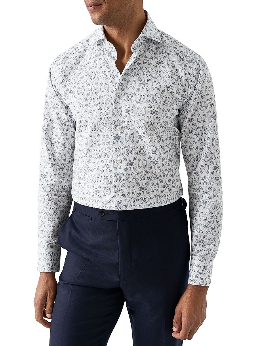 Men's Elevated Contemporary-Fit Floral Shirt - Blue - Size 16