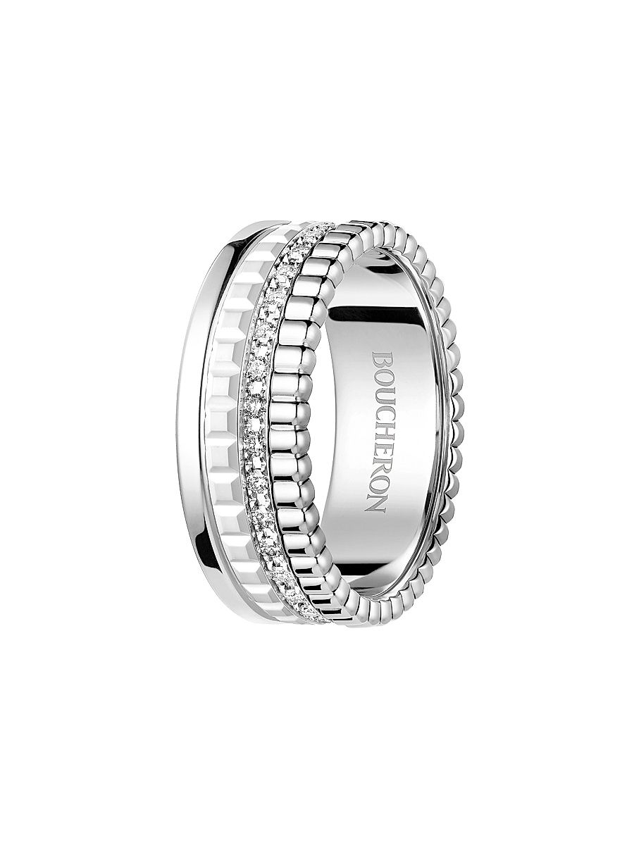 Women's Quatre White Edition 18K White Gold, HyCeram & 0.26 TCW Diamond Ring - White Gold - Size 6.75