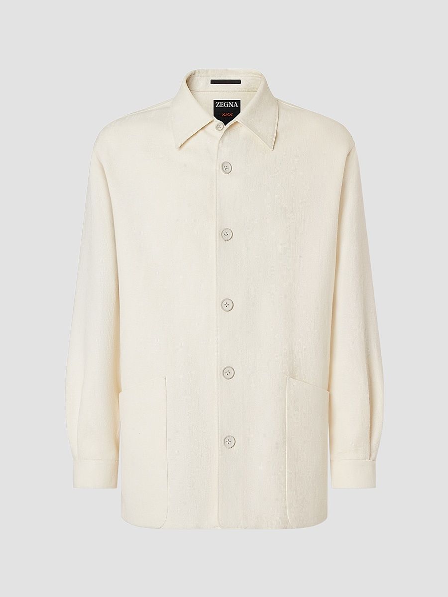 Men's Wool and Linen Overshirt - White - Size XL