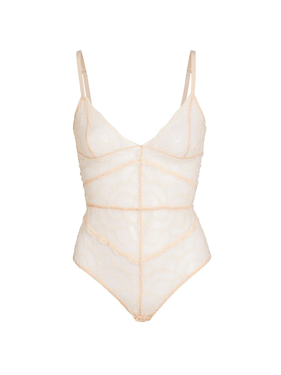 Women's Mon Cheri Sheer Lace Bodysuit - Blush - Size Large