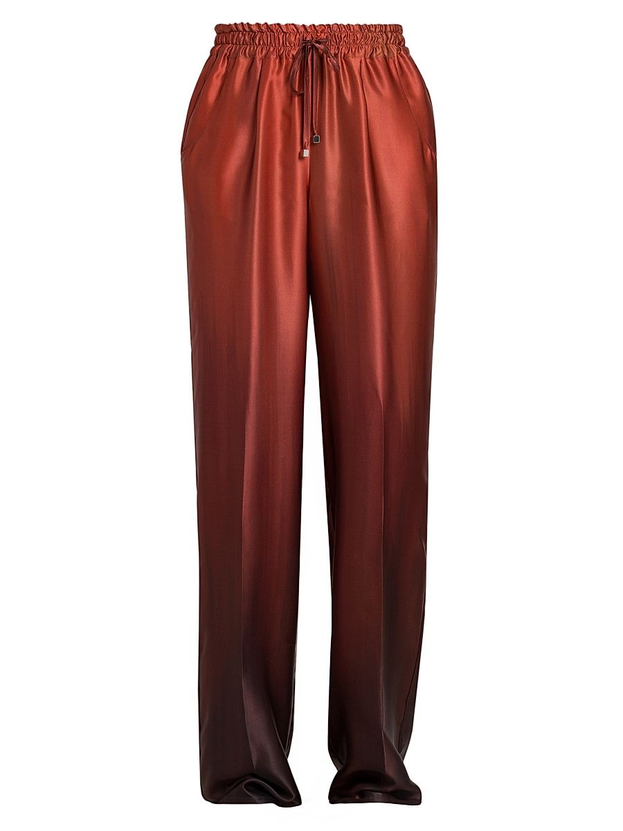 Women's Ombré Silk Drawstring Pants - Cherry Bordeuax - Size 10