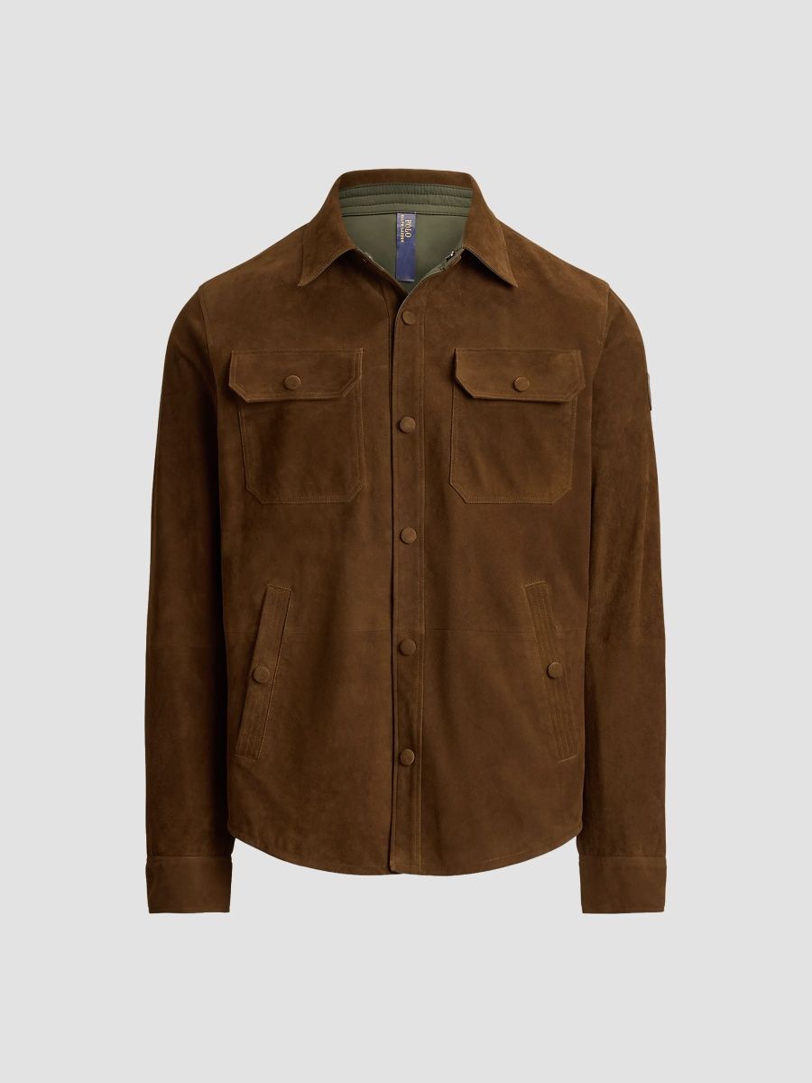 Polo Ralph Lauren Men's Reversible Suede-Taffeta Shirt Jacket - Smith Brown Olive - Size XXL