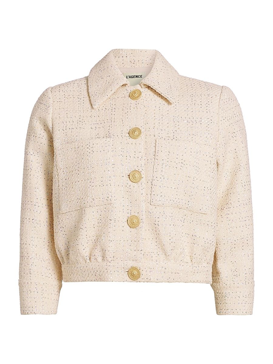 Women's Jia Tweed Crop Jacket - Ecru Multi Sequin Tweed - Size 14