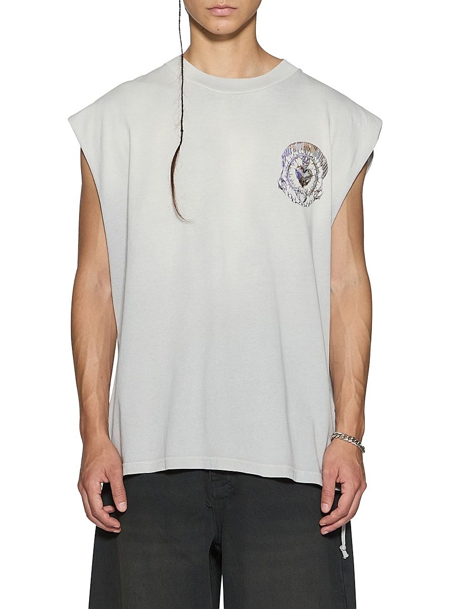 Men's Anguish Cut Off Printed Cotton Tank - Grey - Size XXL