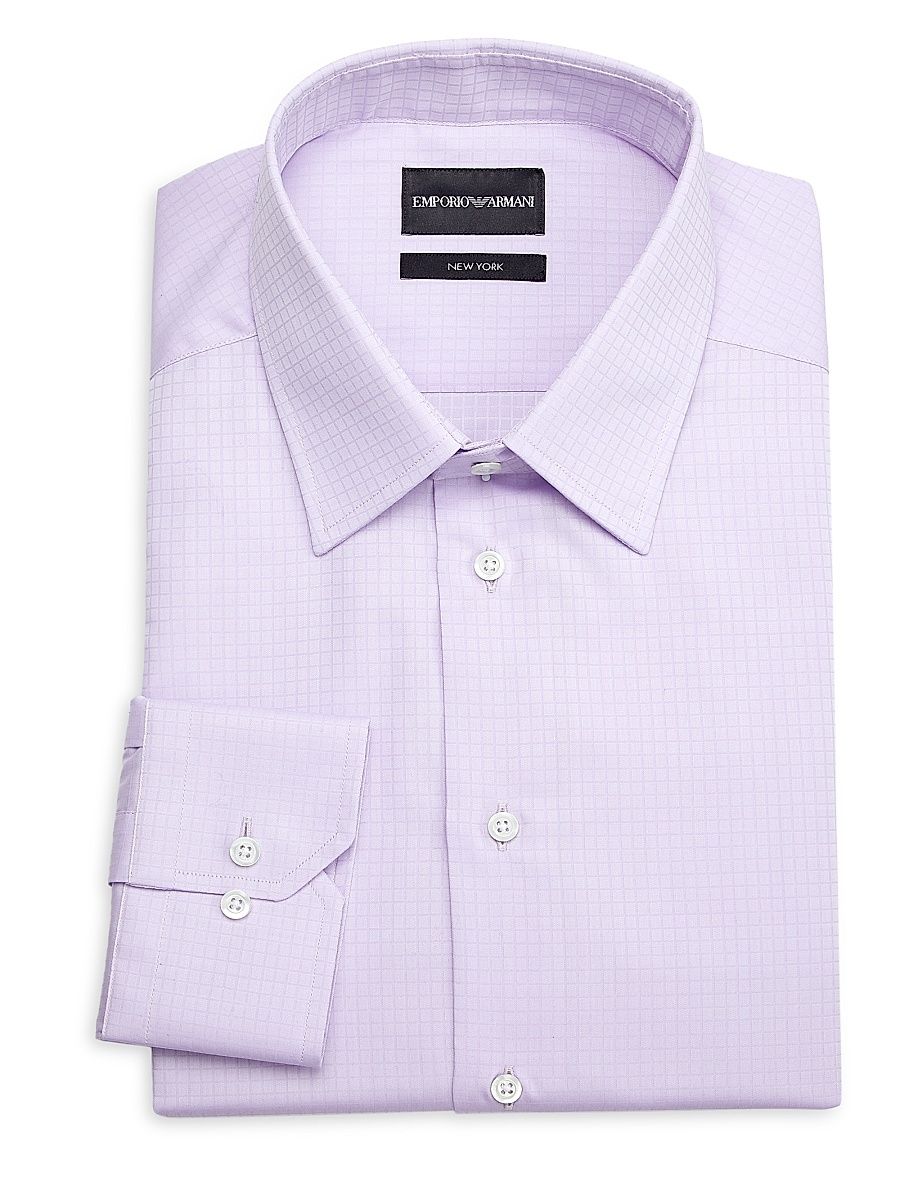 Men's Box Plaid Cotton Dress Shirt - Lilac - Size 16.5