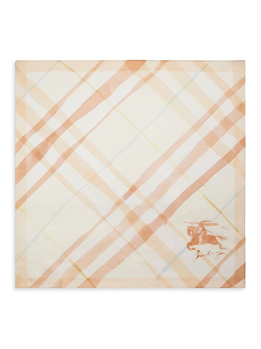 Women's Watercolor Check Silk Scarf - Birch