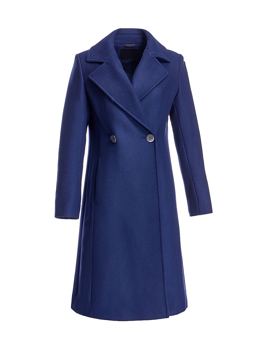 Women's Double-Breasted Wool Coat - Royal Blue - Size XS
