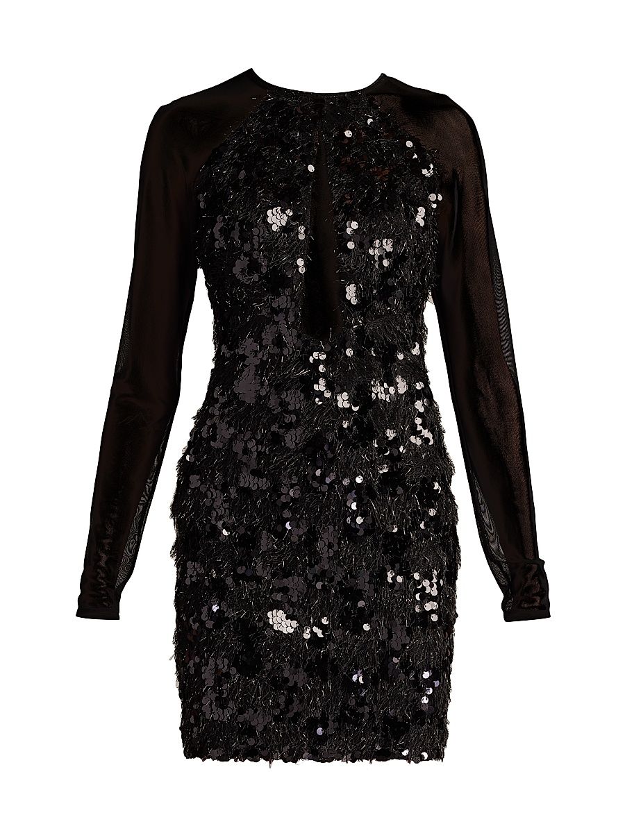 Women's Sequined Cut-Out Minidress - Black - Size XL
