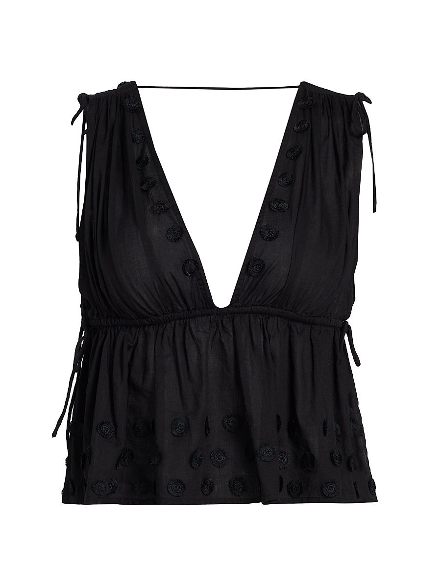 Ulla Johnson Women's Anya Plunging V-Neck Cotton Cover-Up Top - Noir - Size XL
