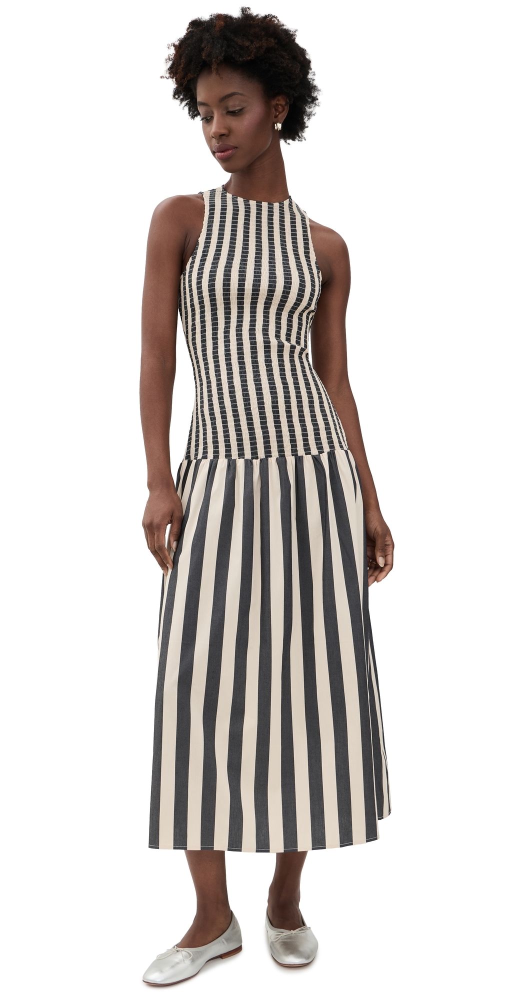 Solid & Striped The Arlin Dress Noir/Khaki Stripe XS