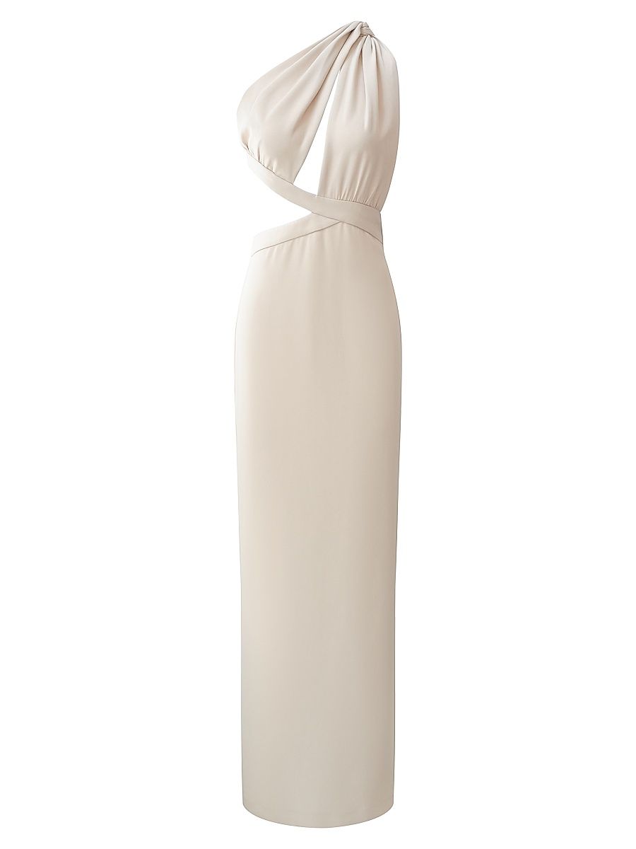 BCBGMAXAZRIA Women's Selene One-Shoulder Cut Out Gown - French Grey - Size 16