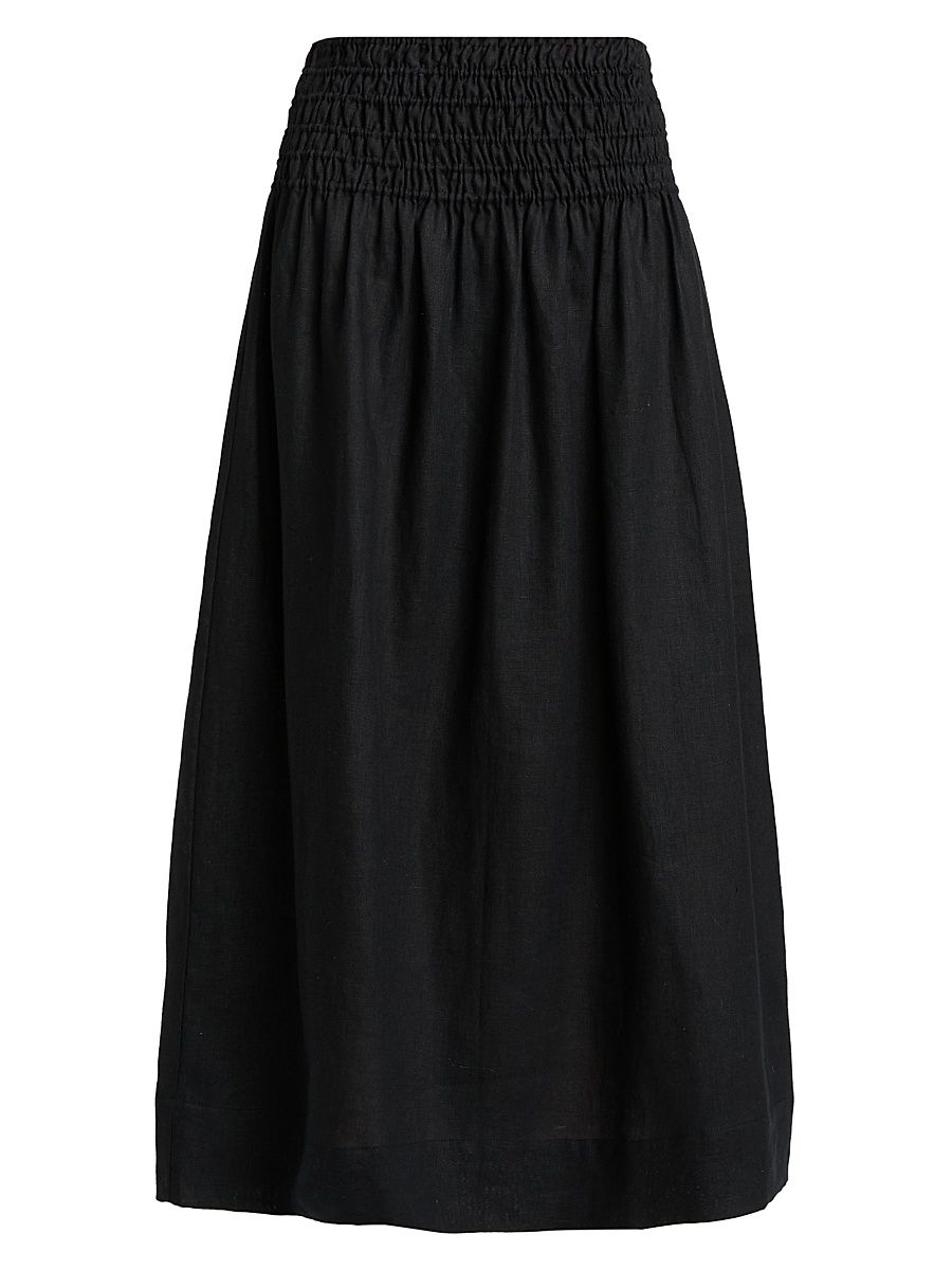 Women's Alessa Linen A-Line Midi-Skirt - Black Linen - Size XL