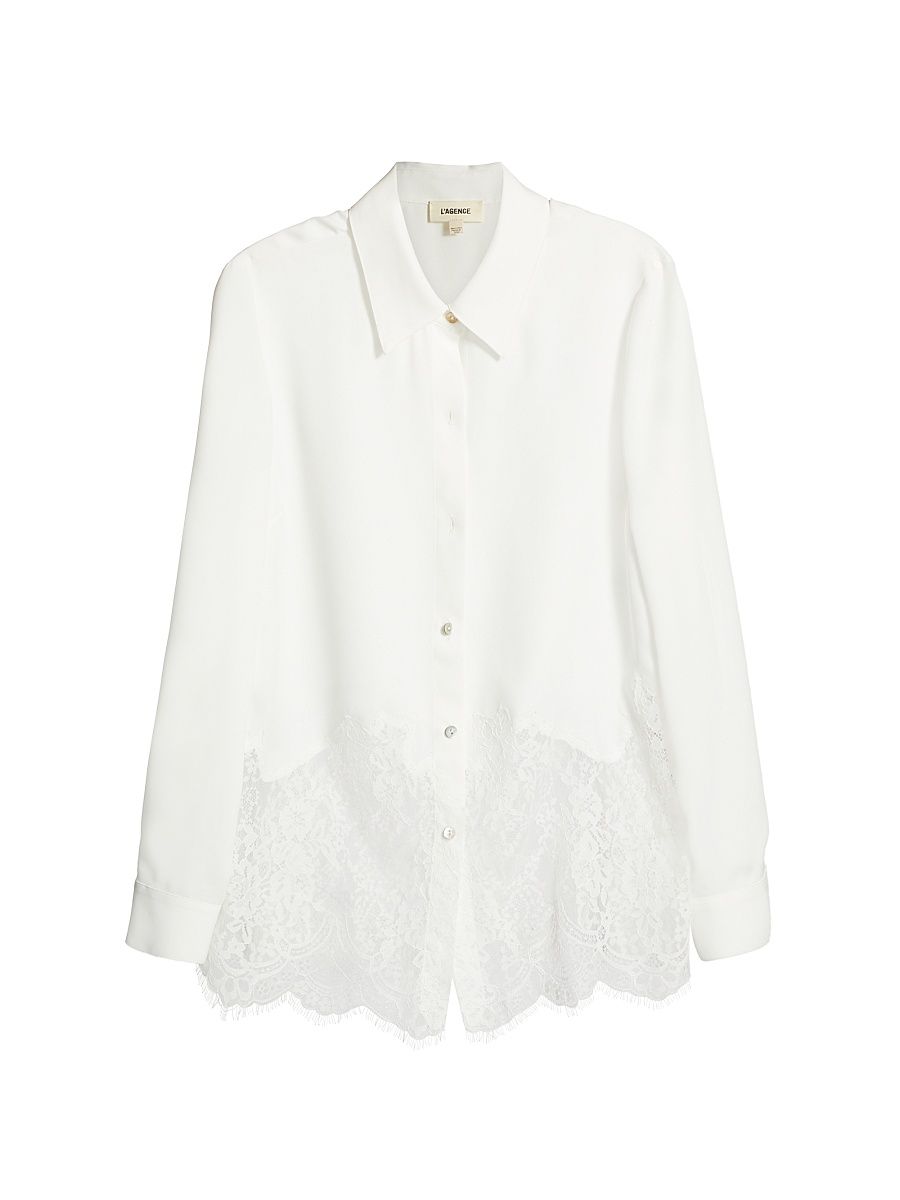Women's Adalee Lace Button-Front Blouse - White - Size Large