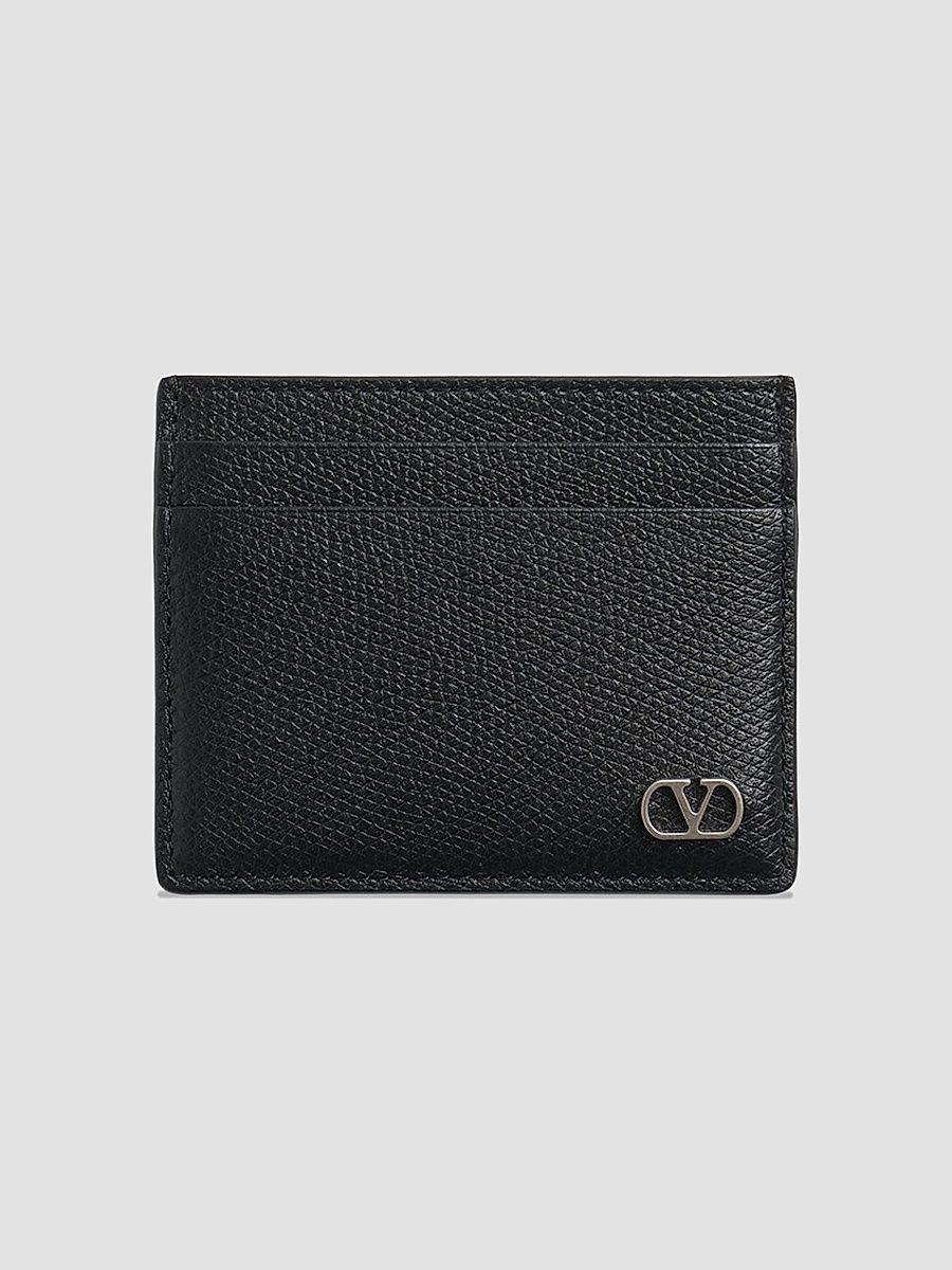 Valentino Men's VLogo Signature Grainy Calfskin Card Holder - Black