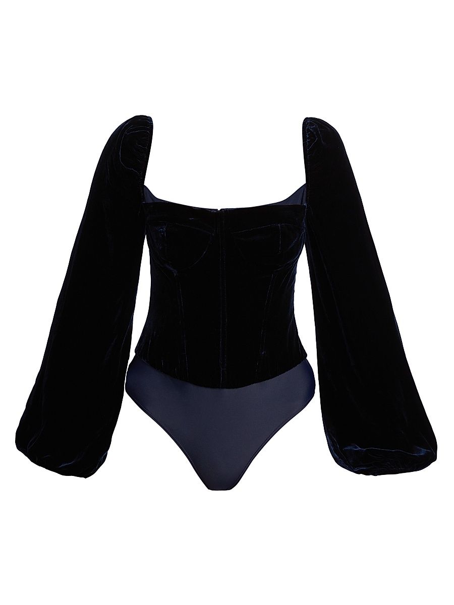 Women's Annel Velvet Blouson-Sleeve Bodysuit - Eclipse - Size 10