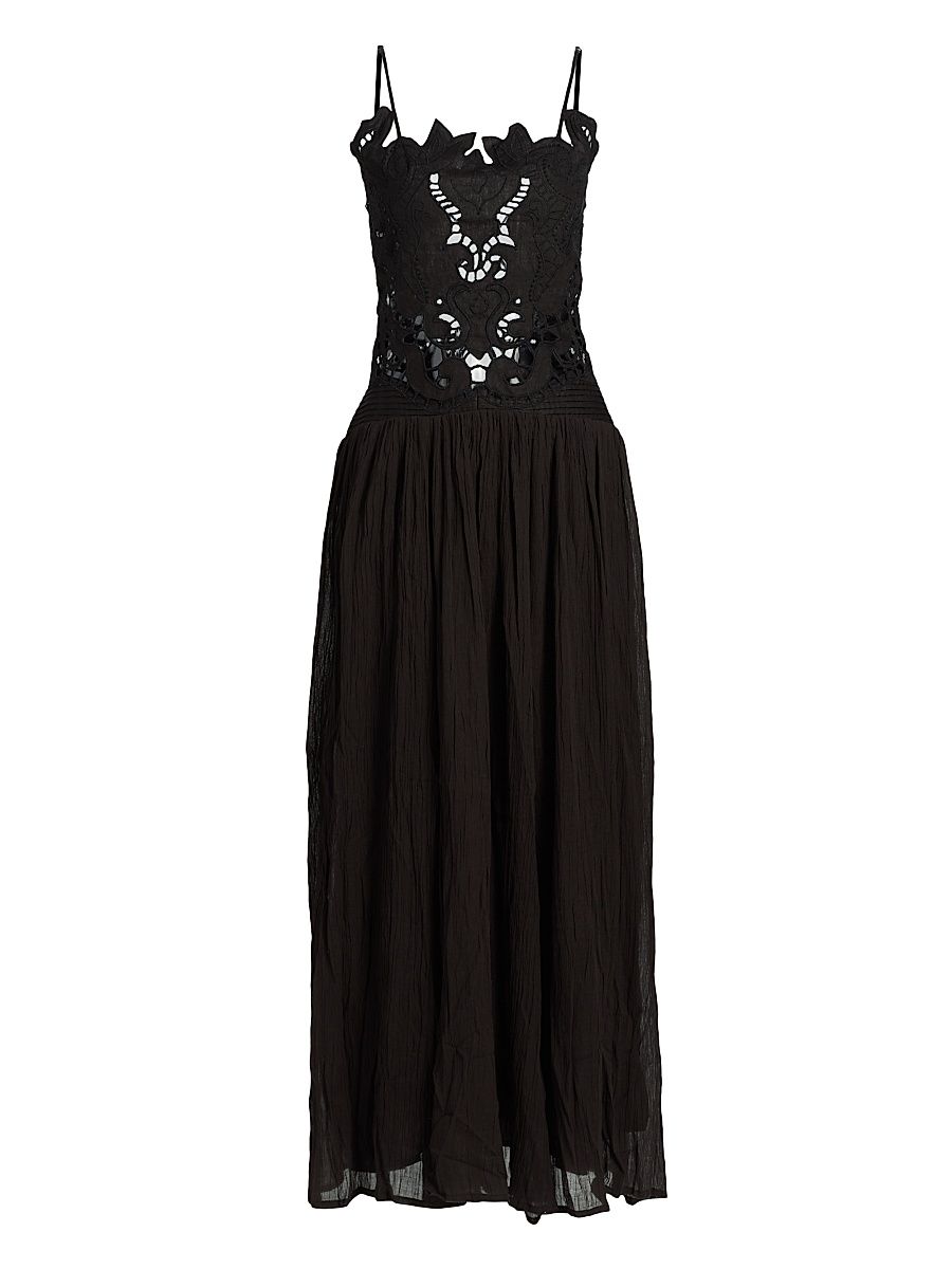 Women's Asuncion Taylor Cotton-Linen Midi-Dress - Black - Size Large