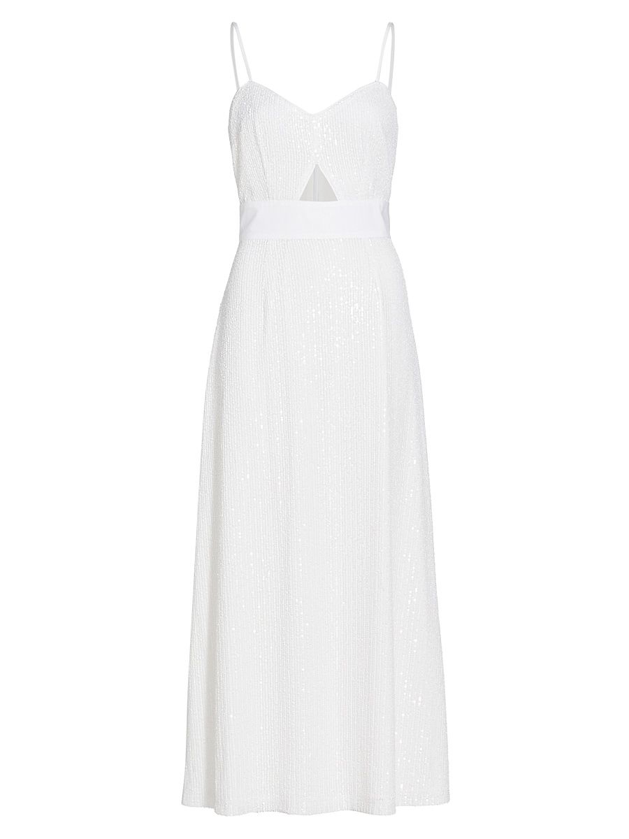 Women's Sequined Cut-Out Slip Midi Dress - White - Size 6