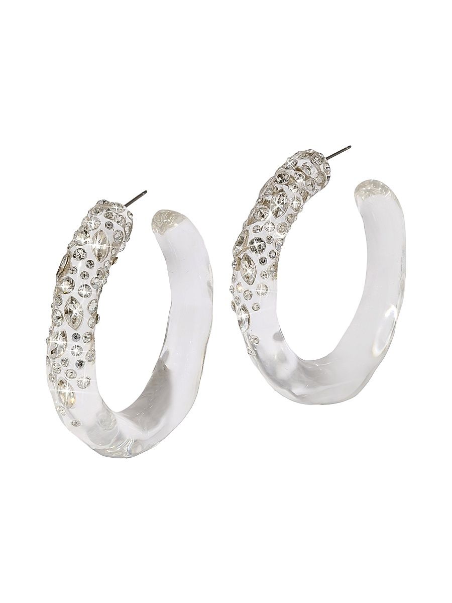 Women's Confetti Rhodium-Plated, Glass Crystal & Lucite Hoop Earrings - Clear