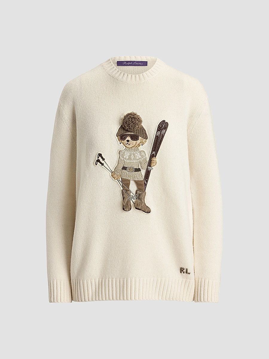 Women's Ski Bear Cashmere Sweater - Cream - Size XS