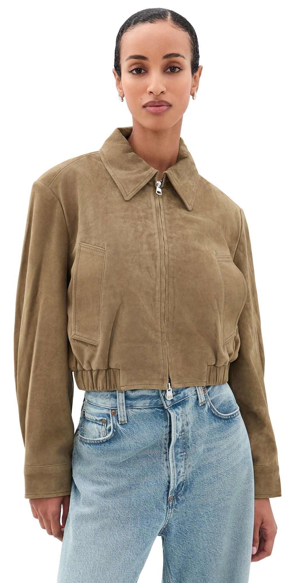 AGOLDE Nahla Cropped Goatskin Suede Jacket Canopy S