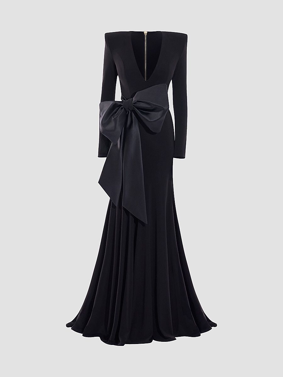 Women's Portrait Of A Siren Bow Jersey Gown - Black - Size 2