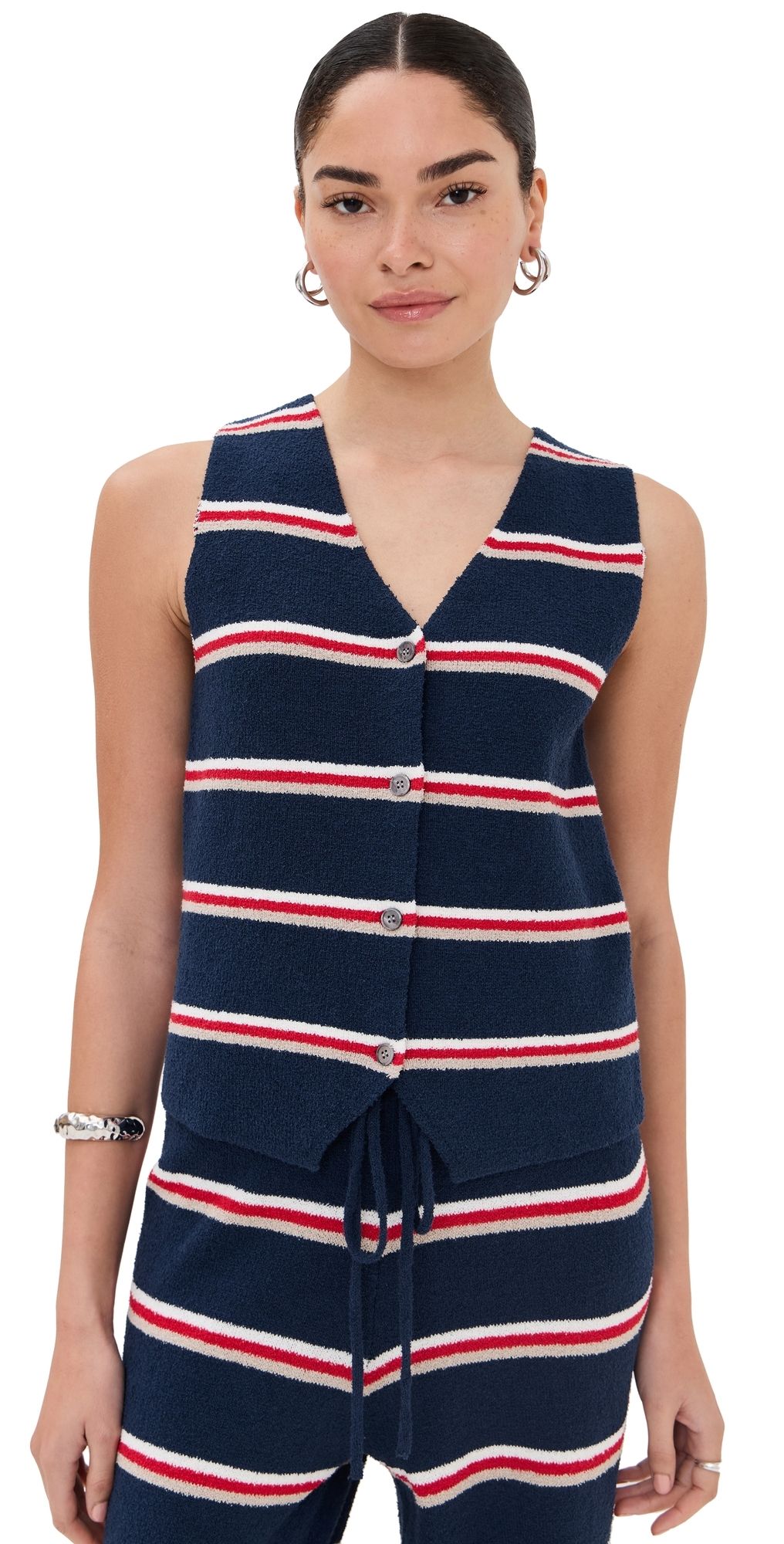 LE BOP Striped Vest Beige Stripe XL