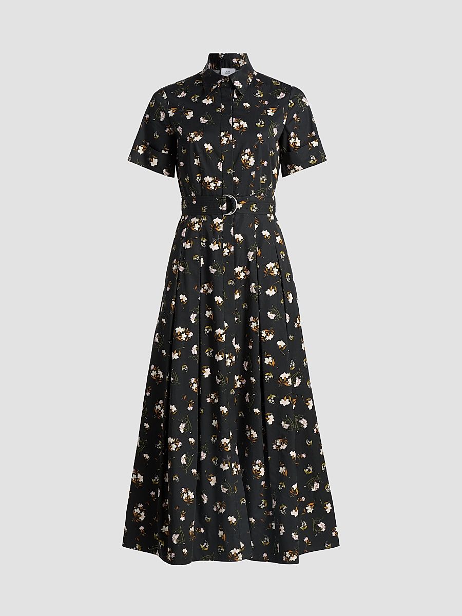 Women's Leighton Floral Cotton Midi Dress - Black Floral - Size 0