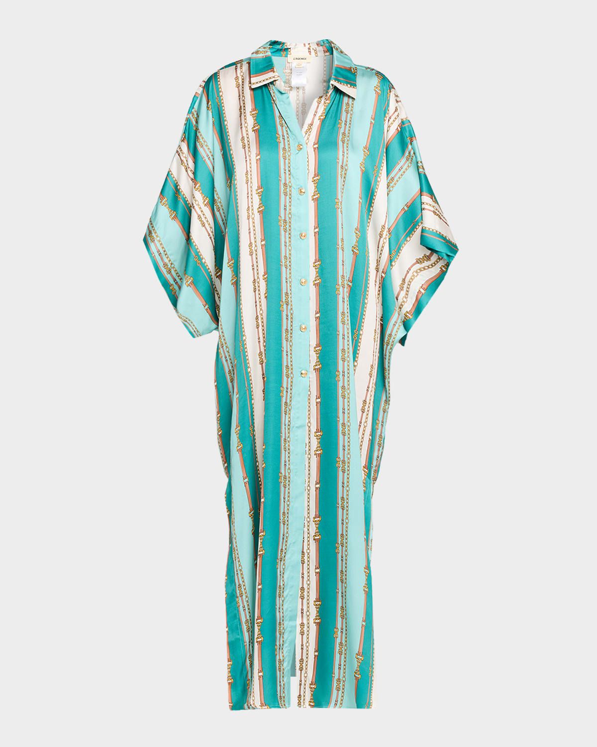 Wrena Belt Striped Maxi Shirtdress Coverup