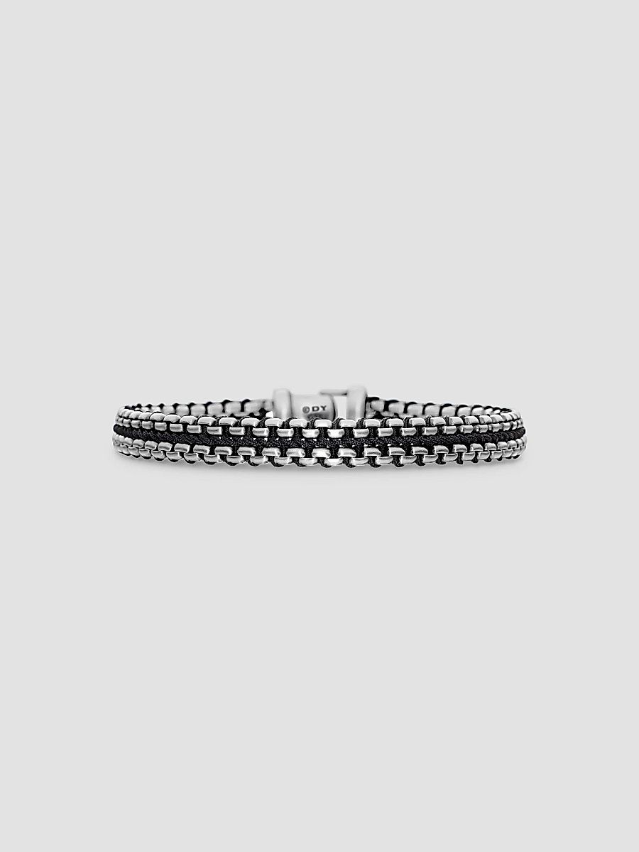 David Yurman Men's Woven Box Chain Bracelet in Sterling Silver - Black - Size Small