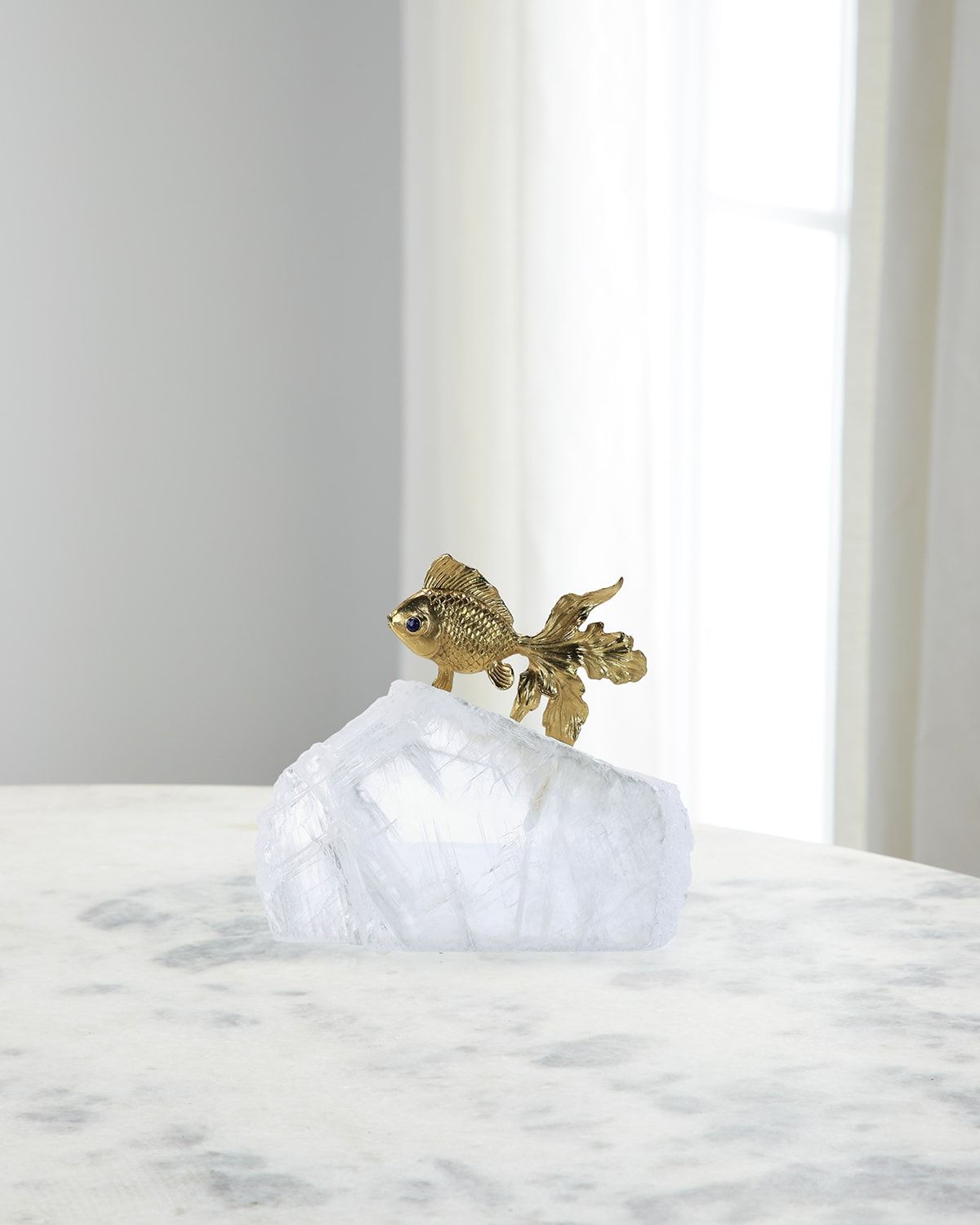 Fantail Goldfish 8" Sculpture on Selenite II