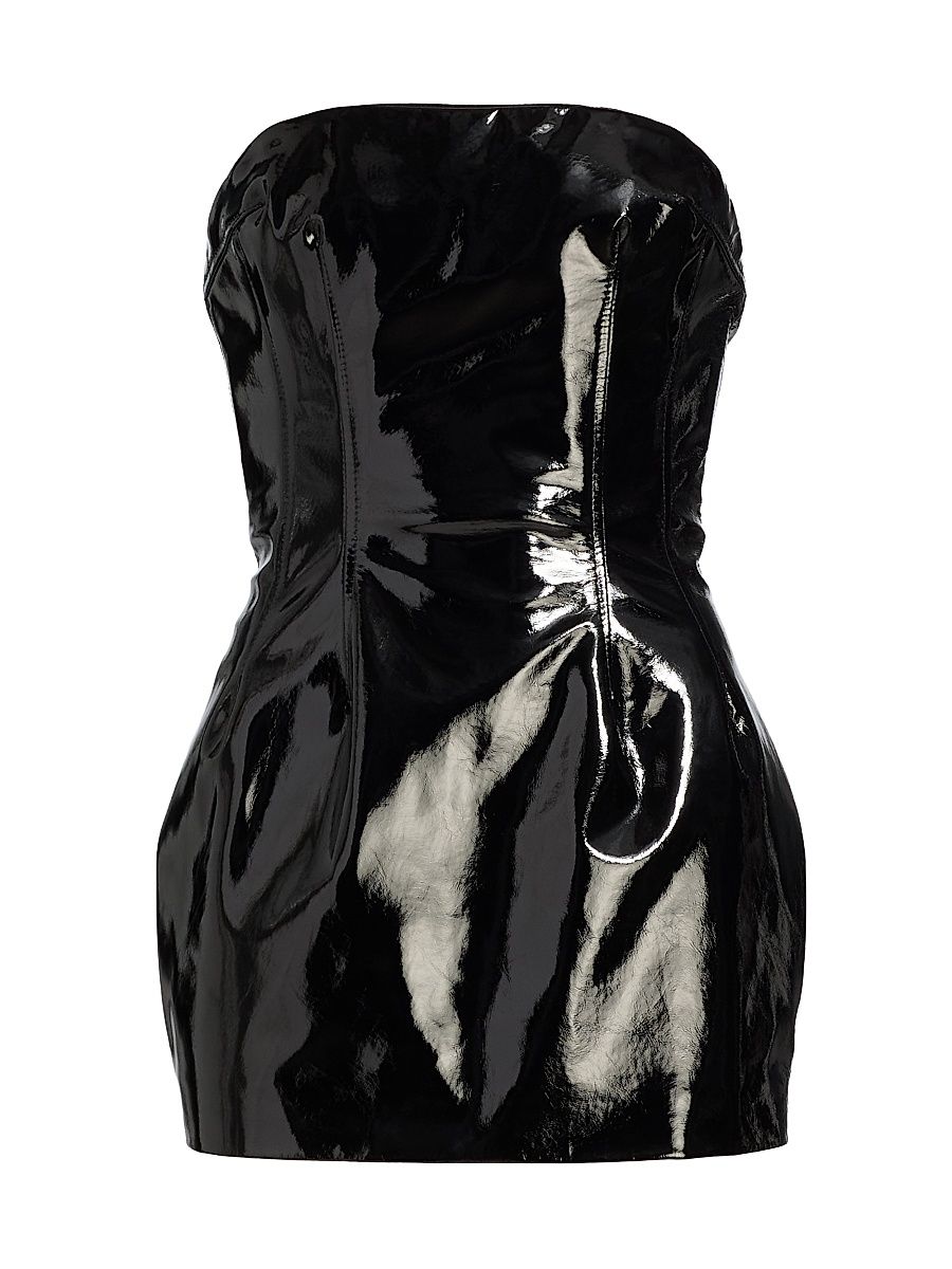 Women's Patent Leather Strapless Minidress - Black - Size Medium