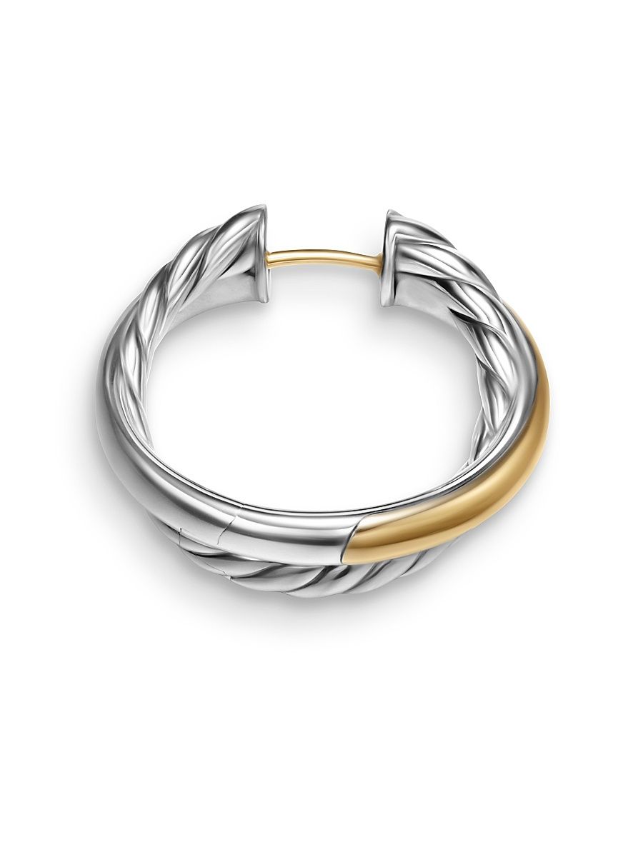 Women's Crossover Hoop Earrings in Sterling Silver with 14K Yellow Gold 22.3MM - Silver