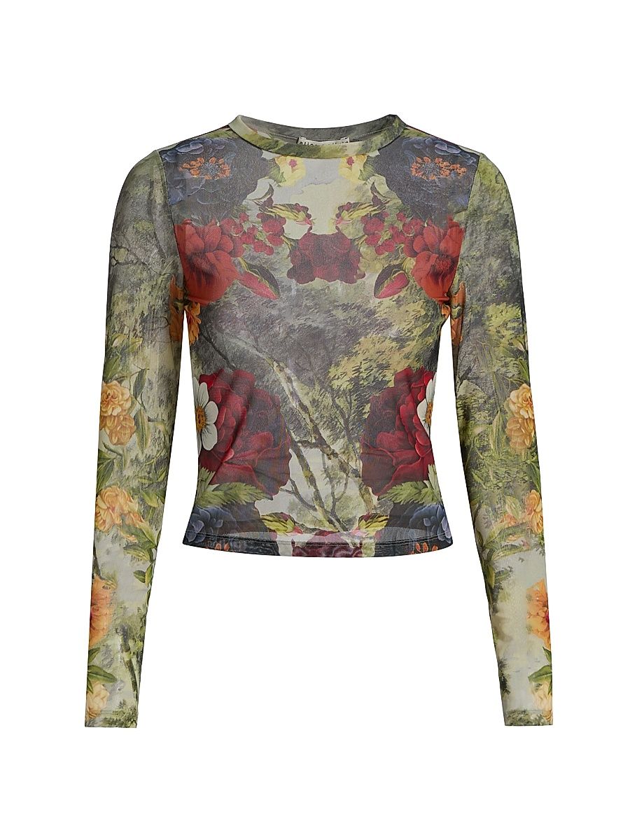 Women's Delaina Floral Mesh Crop Top - Forbidden Forest - Size Medium