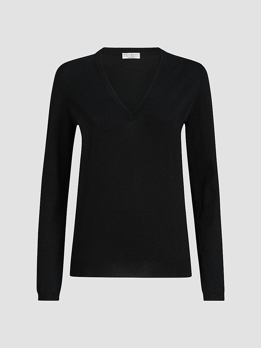 Women's Cashmere and Silk Sparkling Lightweight Sweater - Black - Size XXS