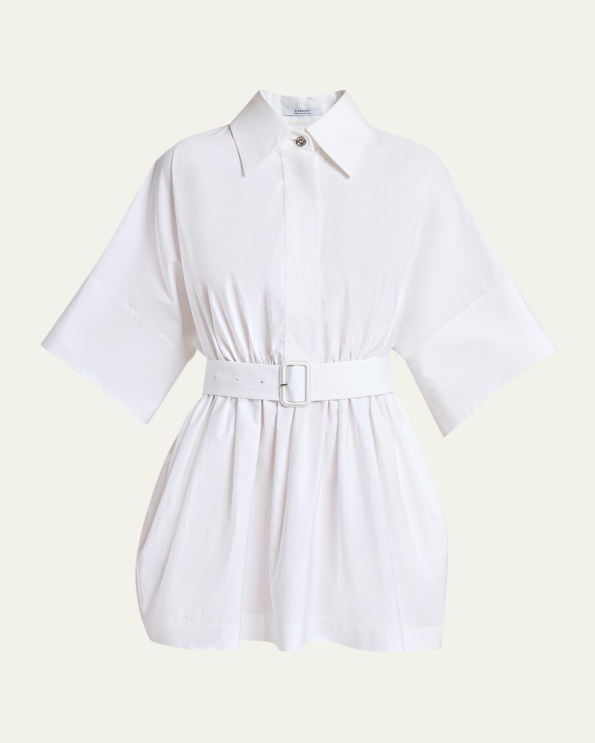 Cinched Waist Mini Shirtdress
