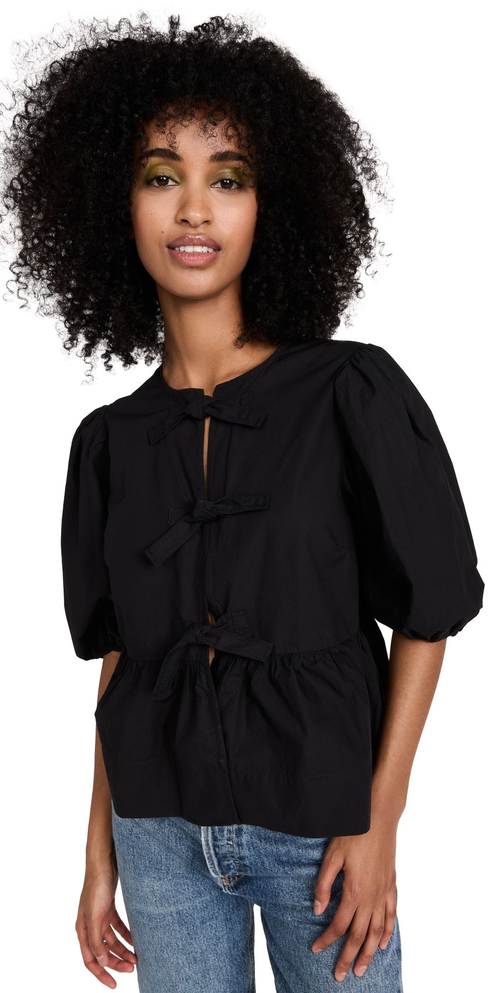 GANNI Cotton Poplin Peplum Blouse Black 40
