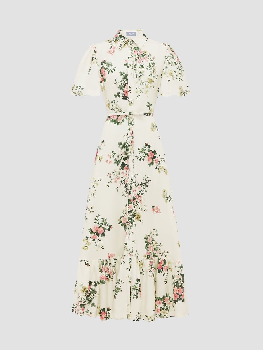 Women's Sojourn Becca Floral Linen-Blend Belted Dress - Posy In Snow - Size 14
