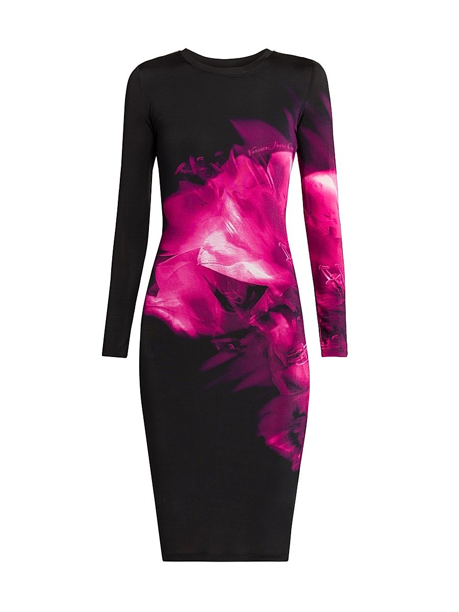 Women's Floral Jersey Knee-Length Dress - Magenta - Size 6
