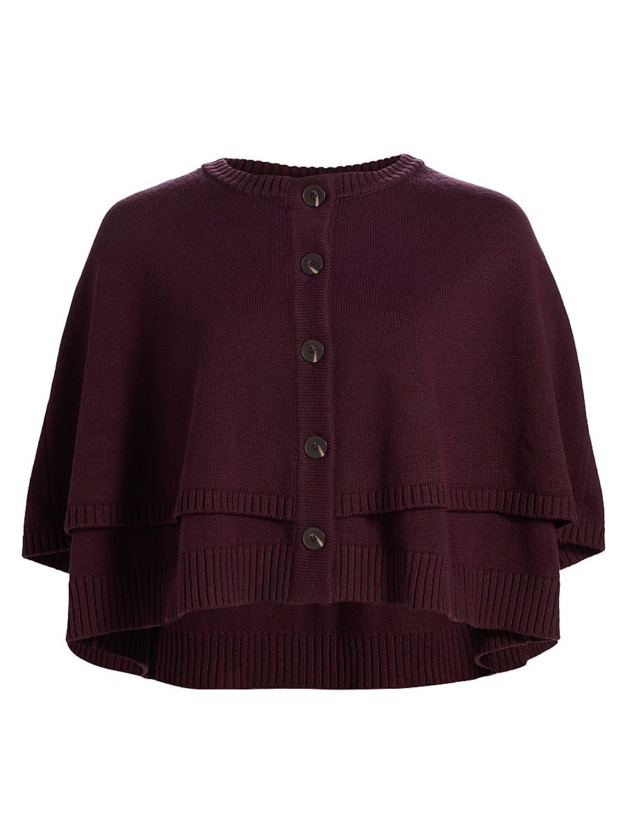 Women's Cotton-Wool Knit Cape Jacket - Burgundy - Size Large