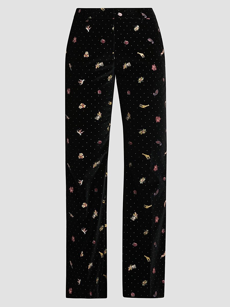 Women's Printed Stretch-Cotton Trousers - Printed Black Base - Size 4