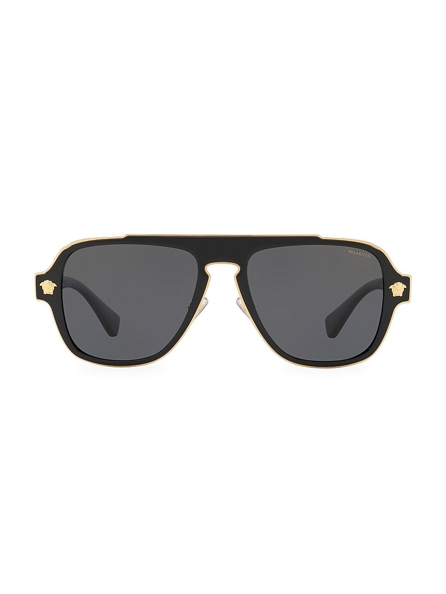 Men's Medusa Charm 56MM Square Sunglasses - Black