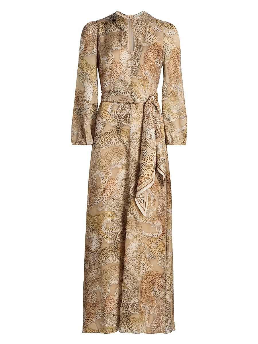 Women's Rebellion Leopard Print Silk Maxi Dress - Latte Leopard - Size 6