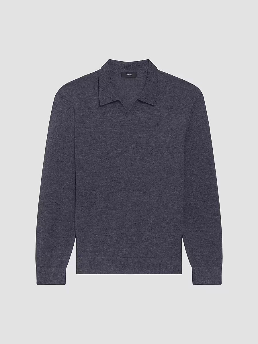 Men's Wool Relaxed-Fit Polo Sweater - New Pestle Melange - Size XXL