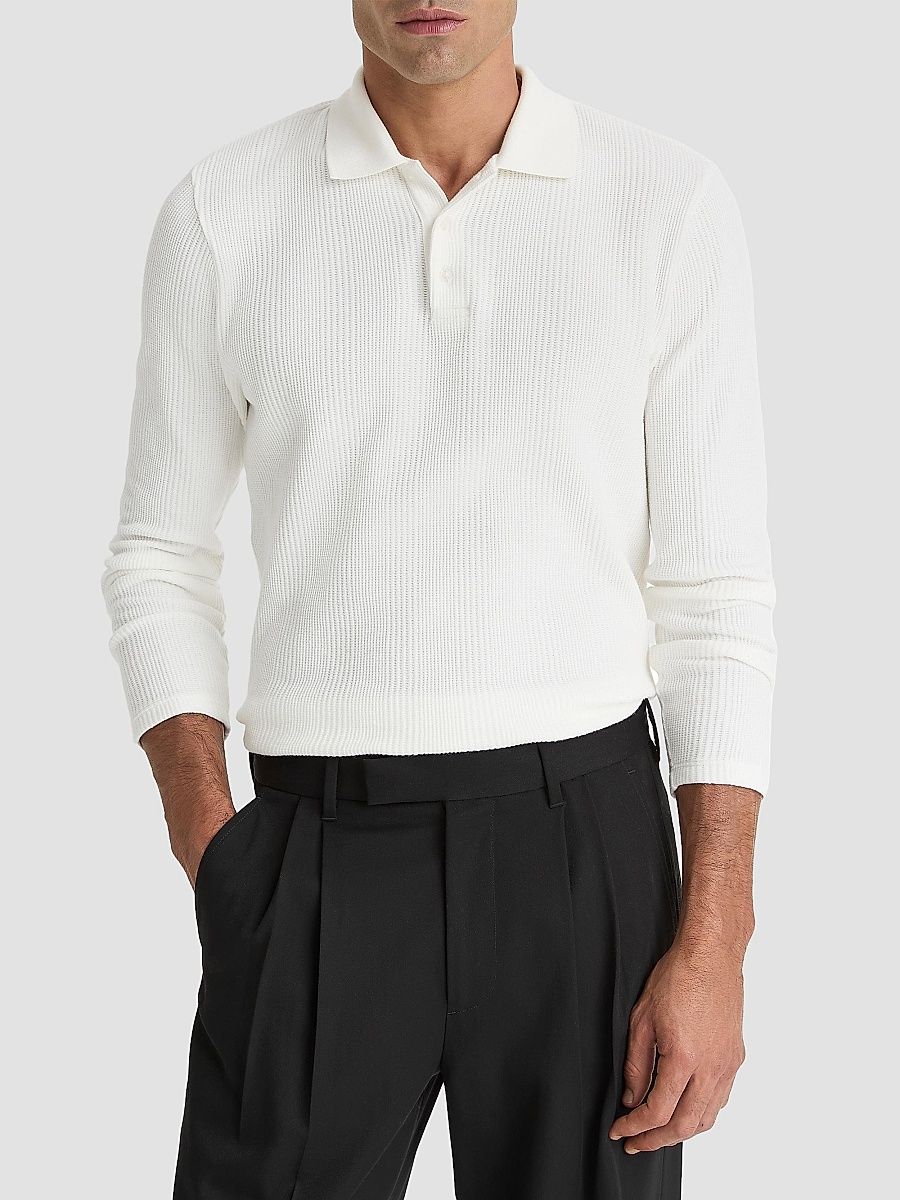 Vince Men's Variegated Textured Long-Sleeve Polo Shirt - Off White - Size XXL